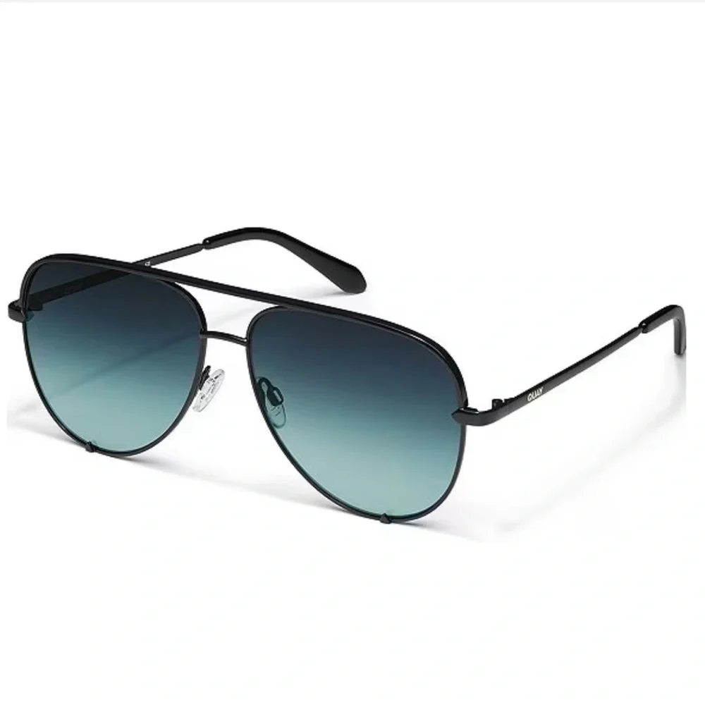 QUAY High Key Sunglasses Black Frame Grey Light Turquoise Fade Lens Extra Large